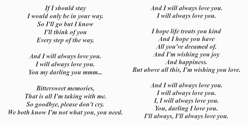 текст «I Will Always Love You»