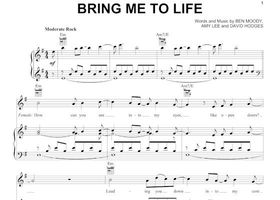 ноты песни «Bring Me to Life»