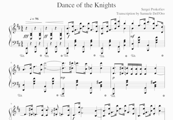 ноты «Танца рыцарей» в переложении для фортепиано