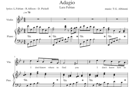 ноты«Адажио» Лары Фабиан в переложении для скрипки