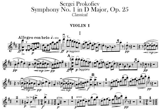ноты партии скрипки «Классической симфонии»