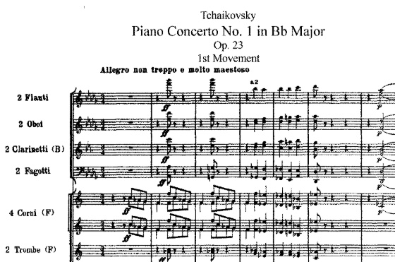ноты Концерта для фортепиано с оркестром Чайковского